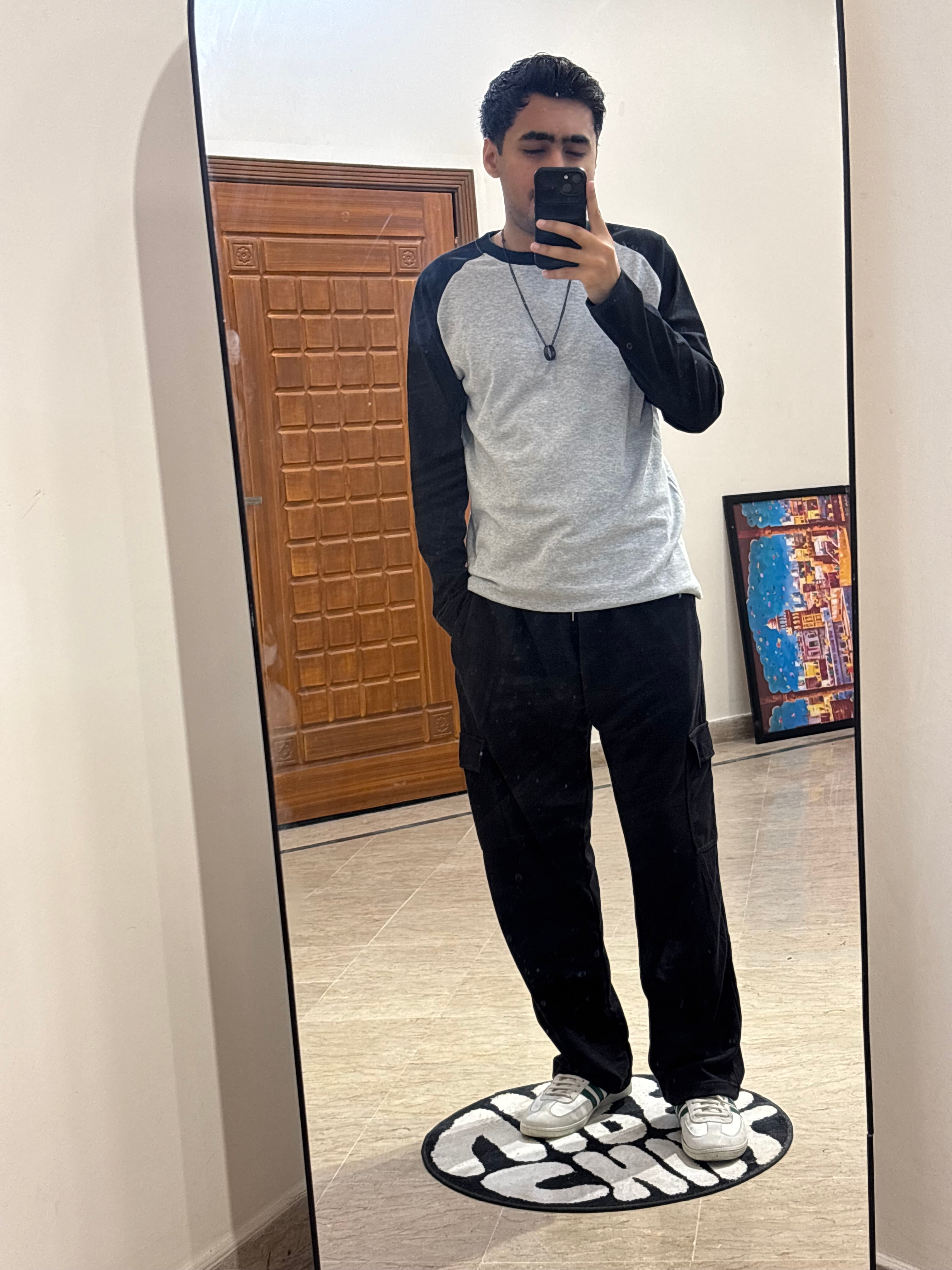 HEATHER GREY & BLACK FULL SLEEVE RAGLAN T-SHIRT