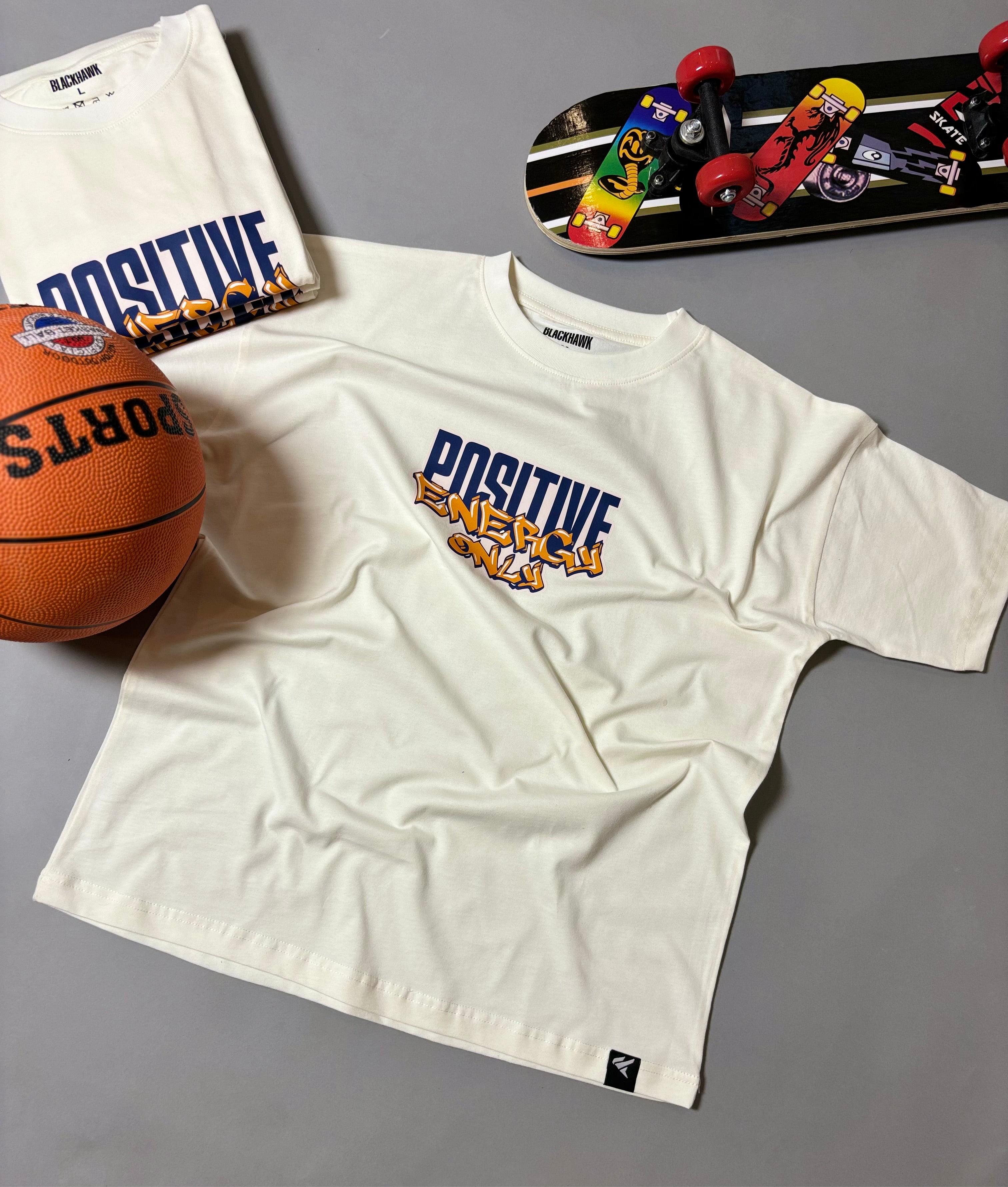 POSITIVE ENERGY OFF WHITE OVERSIZED T-SHIRT