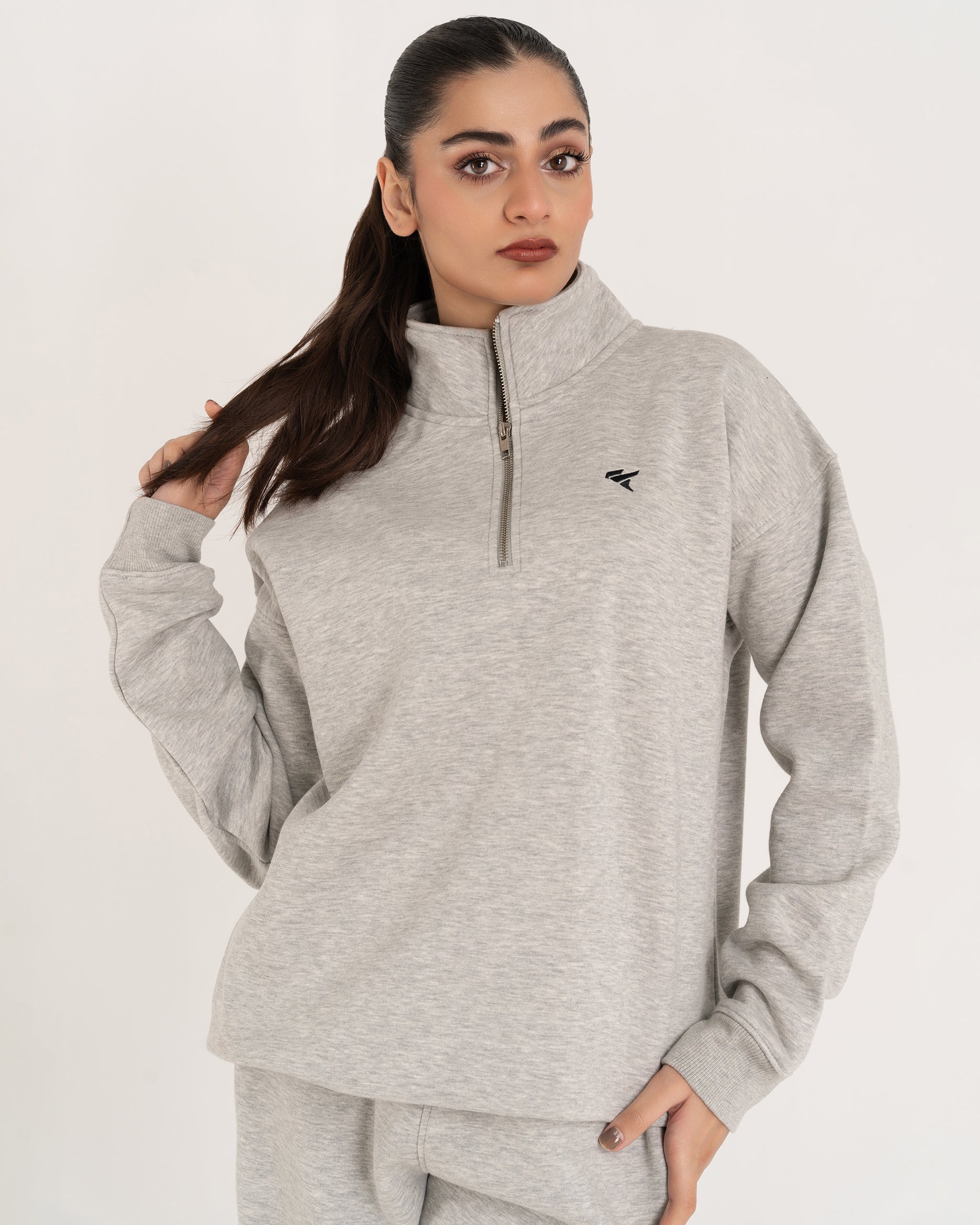 HEATHER GREY QUARTER ZIPPER