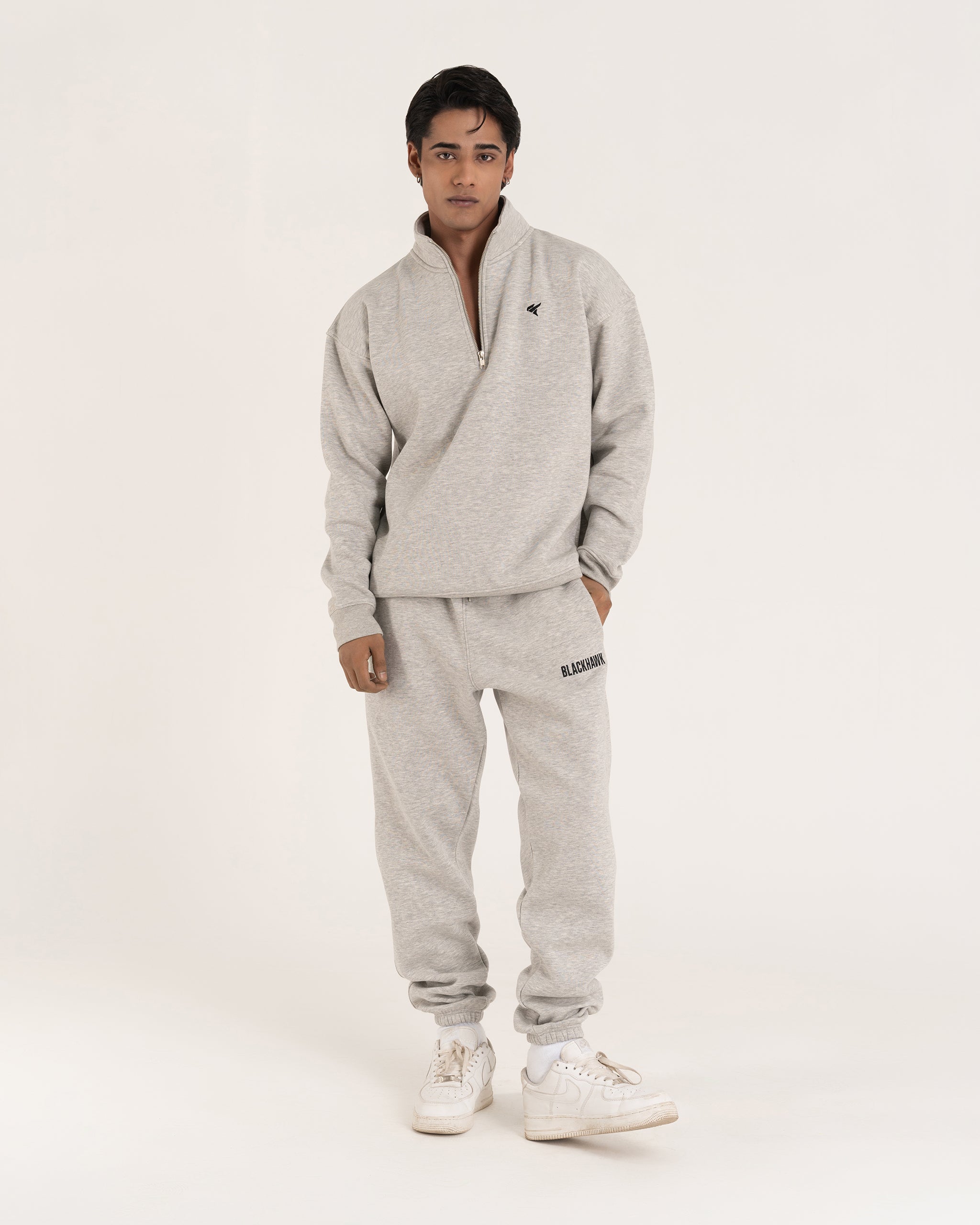 HEATHER GREY QUARTER ZIPPER
