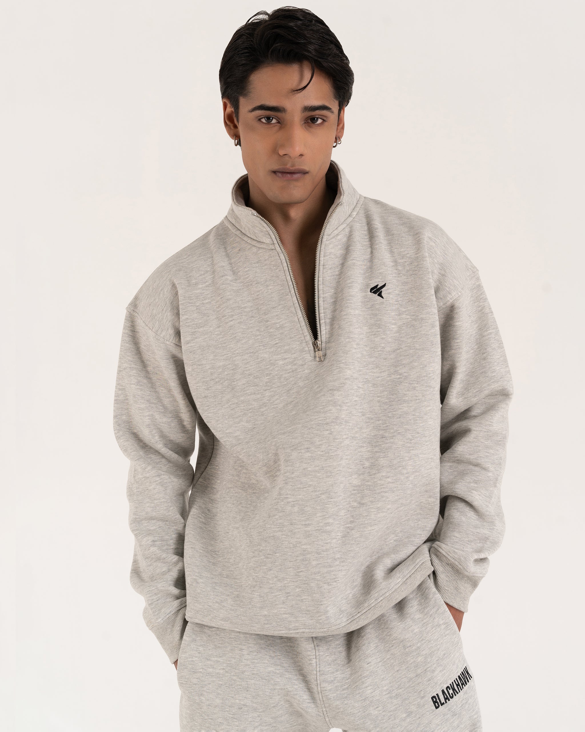 HEATHER GREY QUARTER ZIPPER