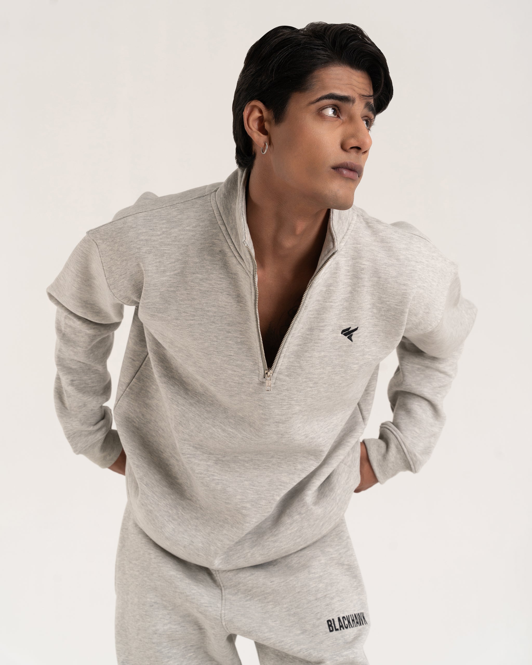 HEATHER GREY QUARTER ZIPPER