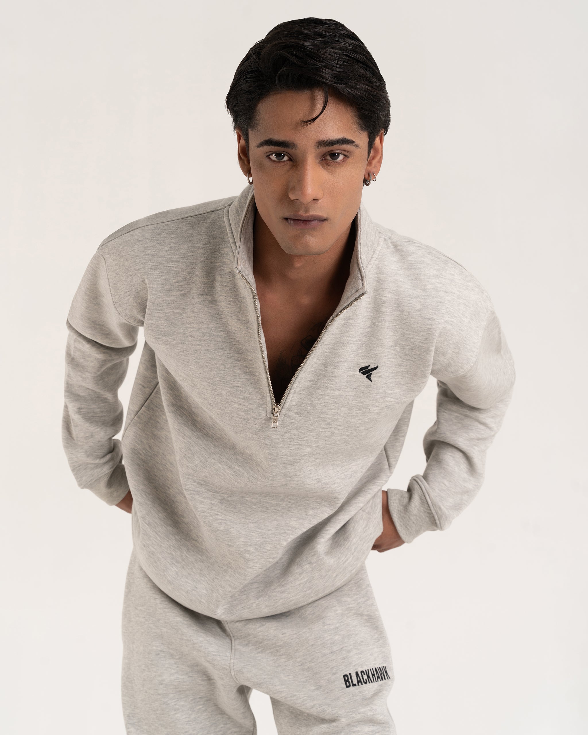 HEATHER GREY QUARTER ZIPPER
