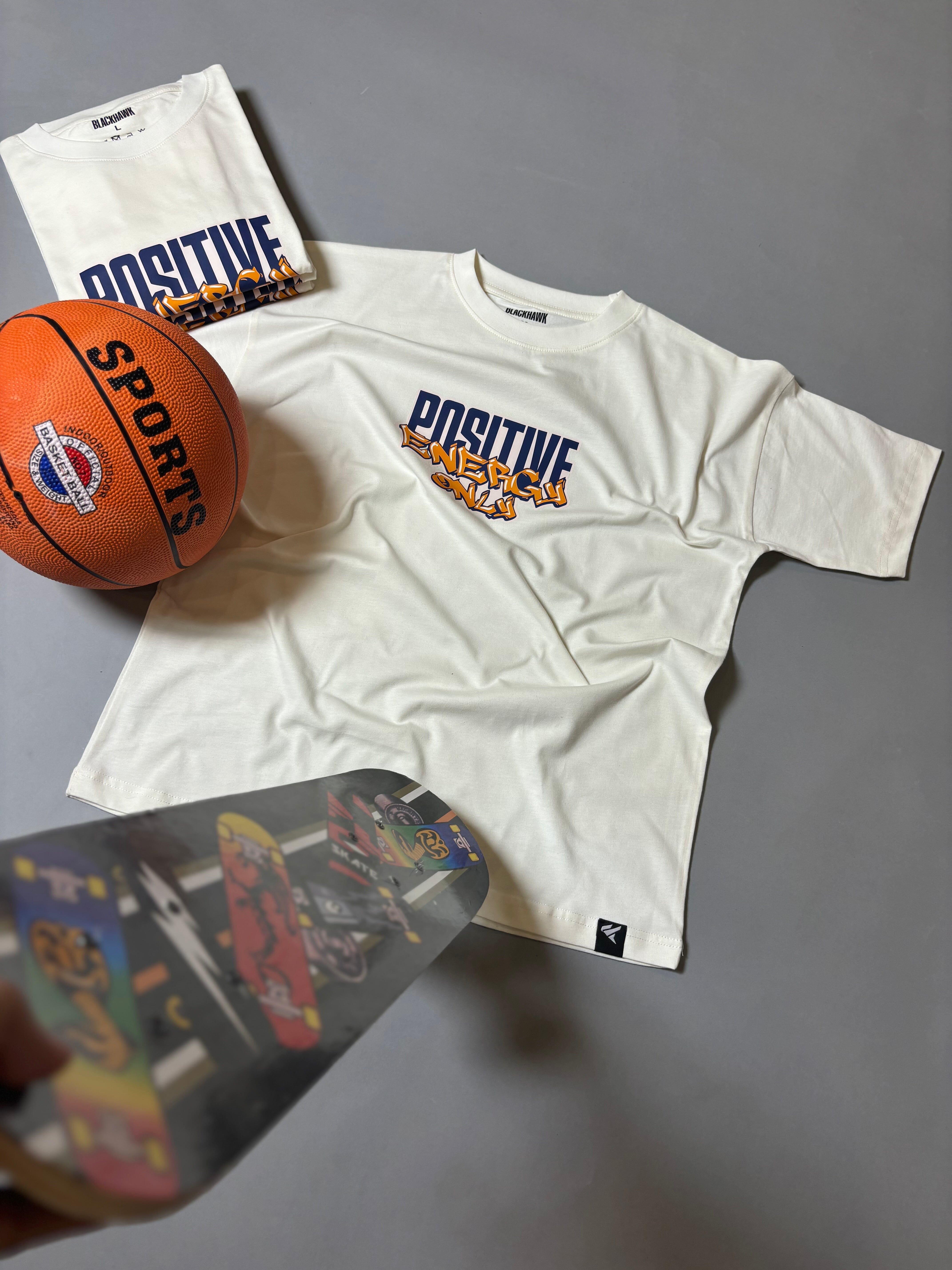 POSITIVE ENERGY OFF WHITE OVERSIZED T-SHIRT