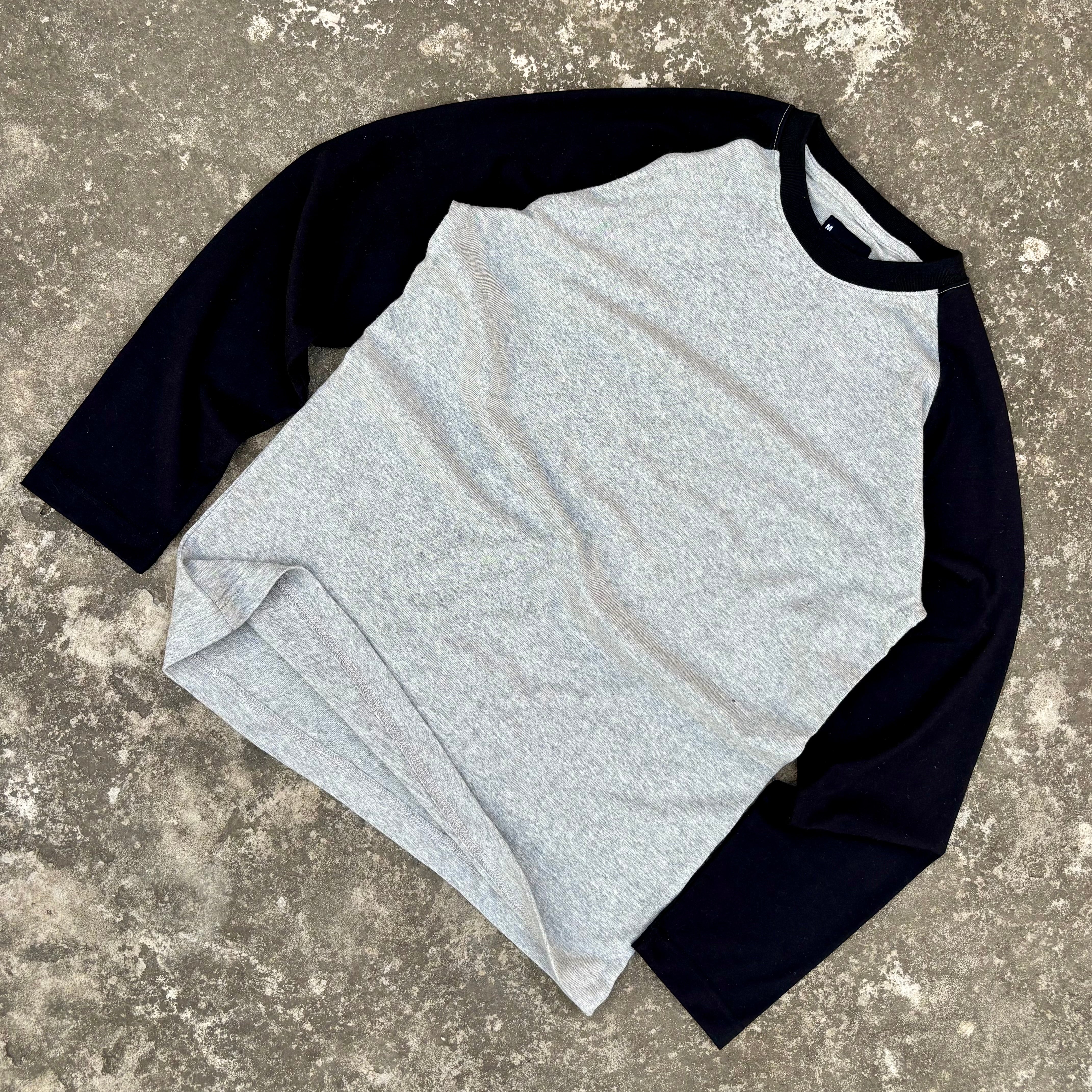 HEATHER GREY & BLACK FULL SLEEVE RAGLAN T-SHIRT
