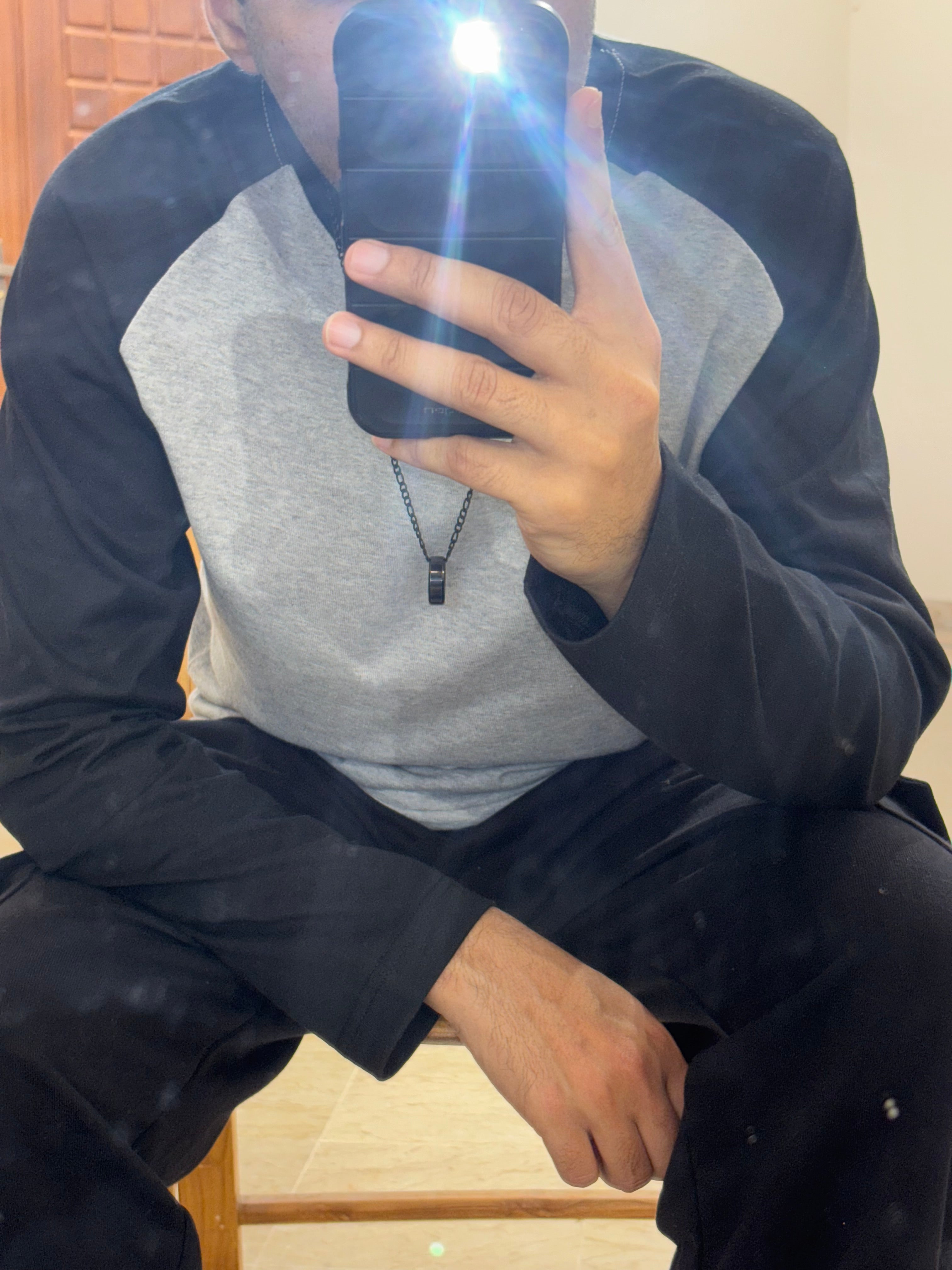 HEATHER GREY & BLACK FULL SLEEVE RAGLAN T-SHIRT